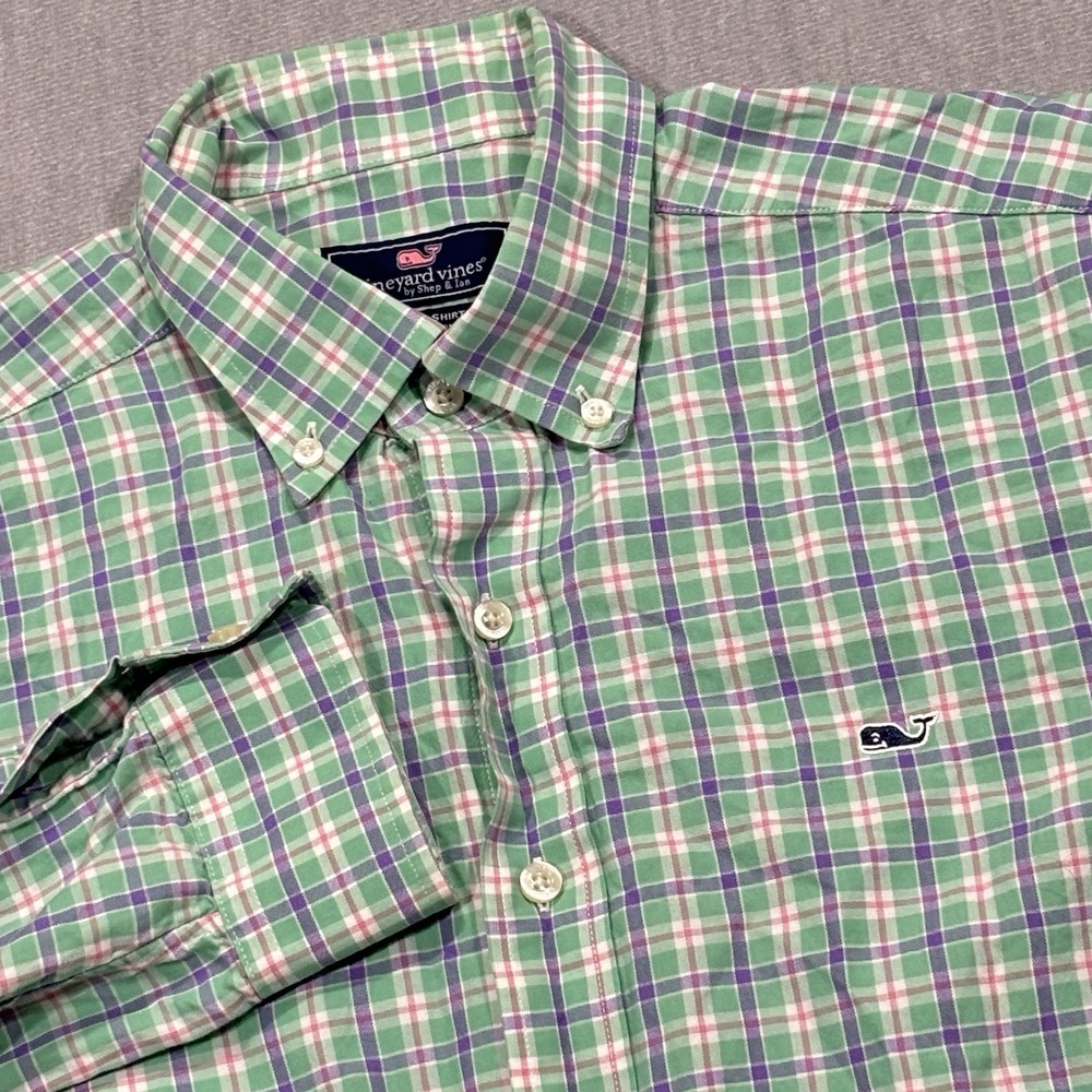 Vineyard Vines Whale‎ Shirt Mens Medium Button Down Colorful Plaid Long Sleeve